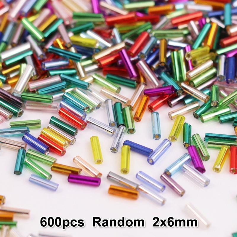 2x6mm Colorful Silver Core Czech Glass Seed Bugle Beads Tube Spacer Beads For Jewelry Making Garment Sewing Accessory