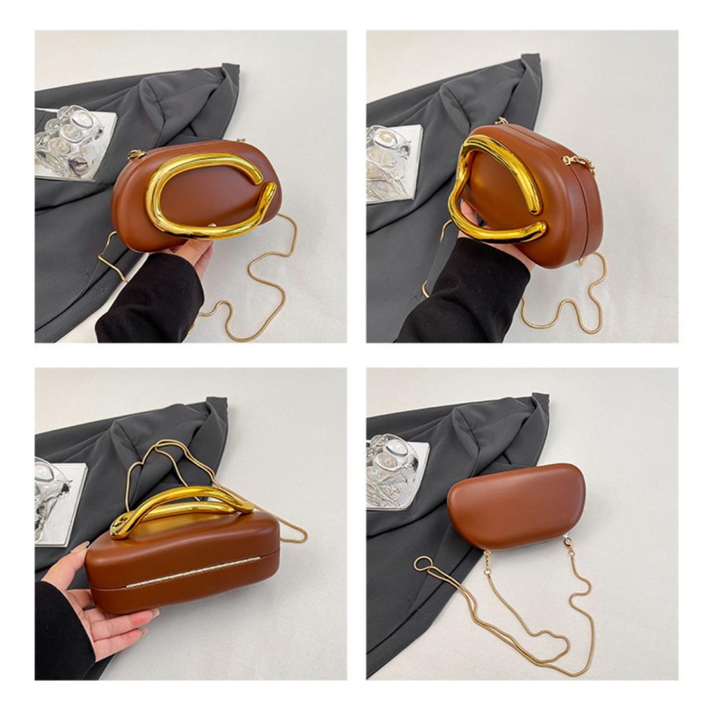 Ladies' Detachable Chain Shoulder Strap Bag -Gold Metallic PVC Banquet Handbag with Magnetic Closure Design, Simple and Fashionable Commuter Party Use