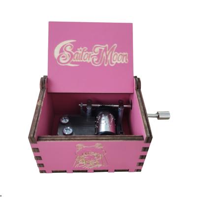1pc Pink Music Box Wooden Antique Carved Hand Cranked Classic Theme Music for Birthday Christmas Gifts Family Decoration