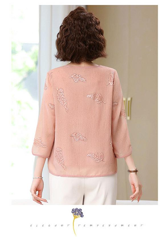 2026 Elegant Summer Chiffon Top - New Chinese Style Short-Sleeve for Stylish Middle-Aged and Elderly Women