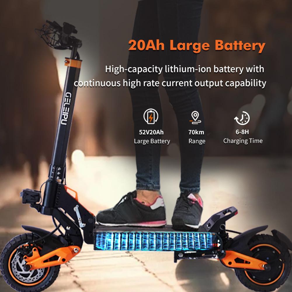 GELEIPU Z1 PRO Off-road Electric Scooter 1200W*2 Motor 52V 20Ah Battery 10 inch Tires 65km/h Max Speed 70km Range Adult Scooter