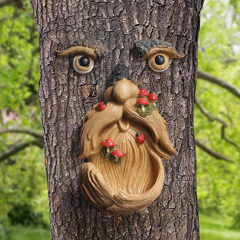 Tree Face Hanging Bird Feeder Sculpture Resin Craft Ornament Garden and Landscape Decorative Items, Horticultural Ornaments