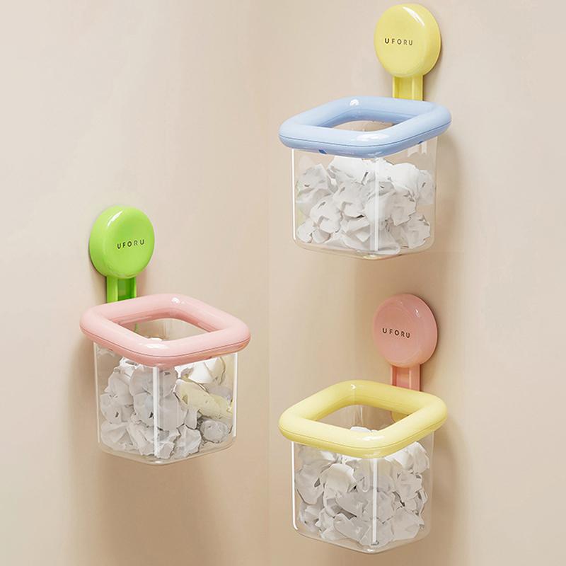 Dopamine Color Suction Cup Storage Box Wall Hanging Transparent Waste Face Towel Organizer Abs Cosmetic Holder Case