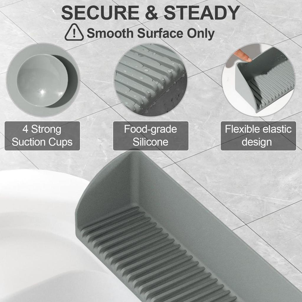 Kids Bathtub Splash Guard Toy Tray Organizer with Suction Cups Silicone Bathtub Splash Guard Shower Toy Holder for Tub Bathroom