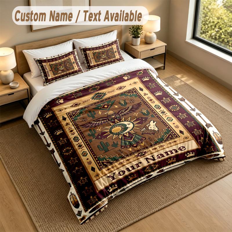 American Patriotic Theme Personalized 3Pcs Bedding Set Custom Text & Name 1 Sheet 2 Pillowcases Household Bedding 1pc