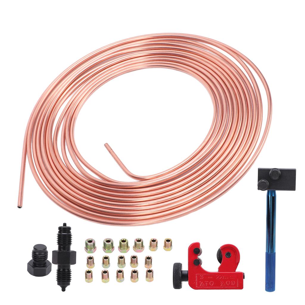 Kit Bobină Tubulatură Linie Frână Aliaj Cupru 3 16in X 25Ft cu 3 16in Unealtă Dublă Evazare Tăietor pentru Sistem Frânare Vehicul