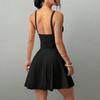 Women V Neck Spaghetti Strap Dress Sleeveless Fitted Bodice Flared Skirt Mini Length Elegant Party Wear for Summer