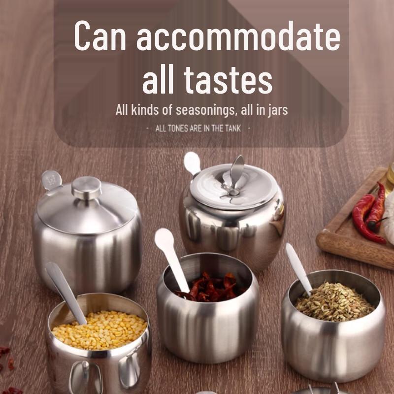 Gewürzglas mit Löffel aus gebürstetem Edelstahl, 10er-Pack