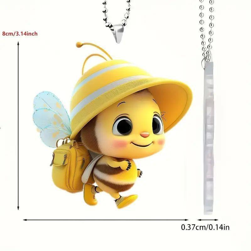 Flat Acrylic Surface Pendant With Cartoon Bee Hat And Carrying Backpack Design