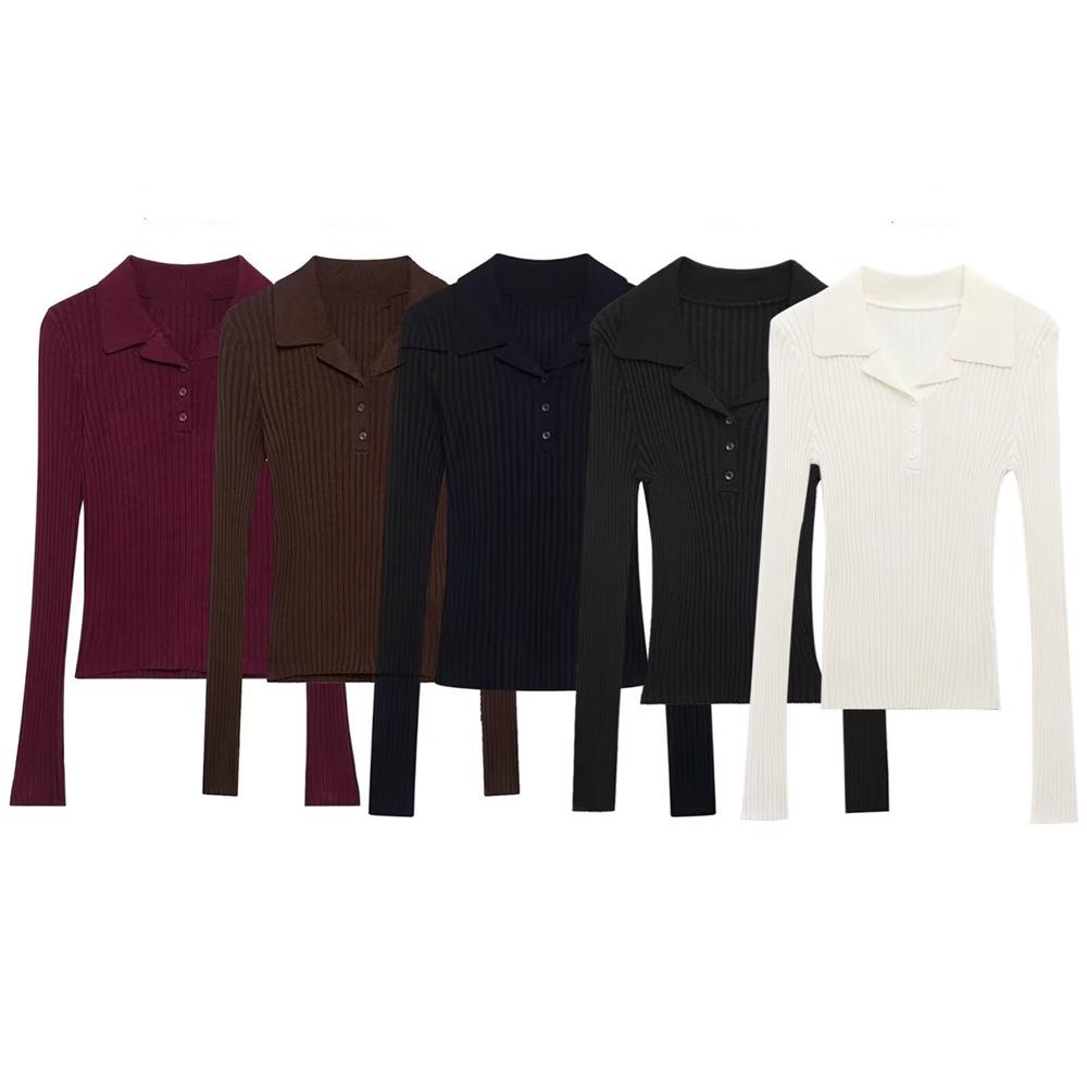 Spring/Summer 2025 Women's Slim Fit Ribbed Knit Polo Shirt