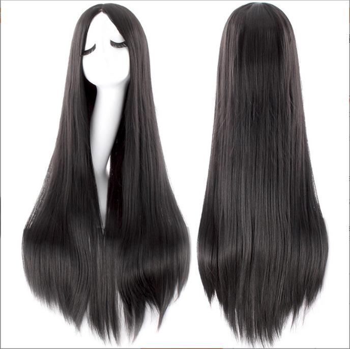 Women Lady Long Straight Hair Full Wigs Cosplay Party Anime Black Wig 100cm