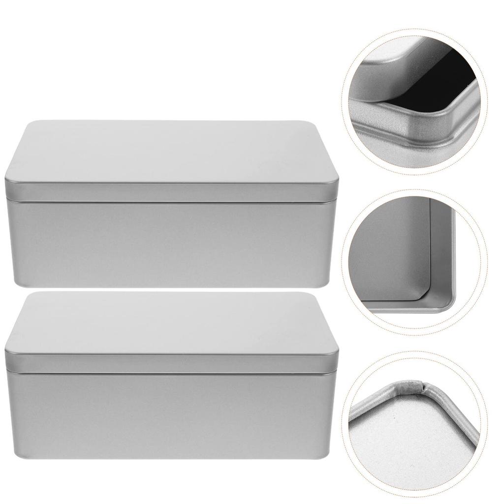 FRCOLOR Tin Can Storage Can Set of 2 Square Rectangular With Lid Small Item Container Metal Case Cookie Can Confectionery Tea Caddy Sundries