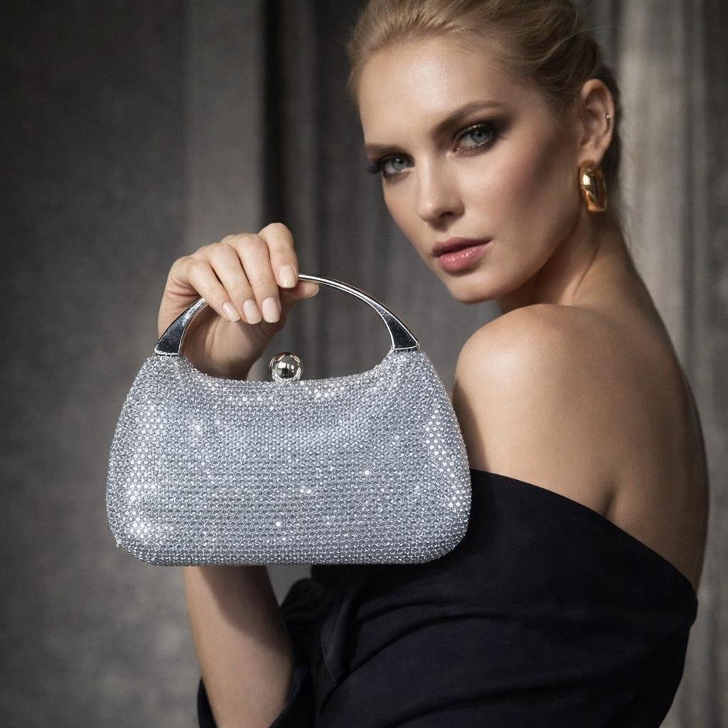

Hand-Held Point Diamond Styling Bag Shoulder Crossbody Fashion Personality Celebrity Dinner серебряный