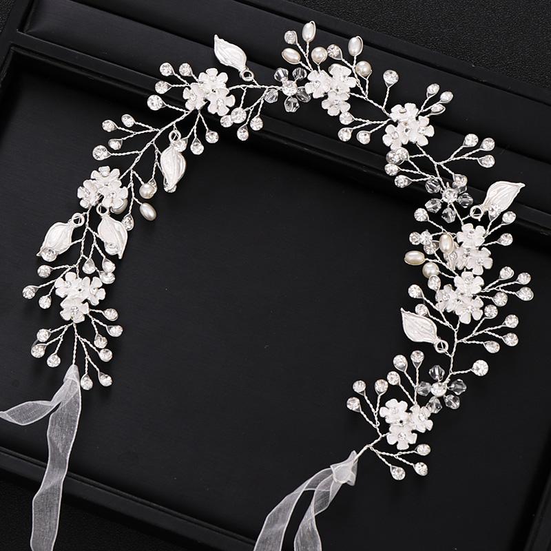 Bijuterii de Păr de Nuntă la Modă, Lucrate Manual, Frunză, Floare, Culoare Argintie, Perlă, Cristal, Bentiță, Ac de Păr de Mireasă, Podoabă de Cap pentru Petrecere de Prințesă