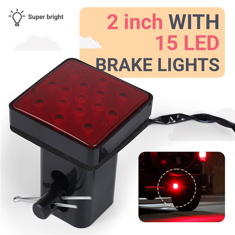 NEW-Red 15 LED 2 Inch Trailer Truck Hitch Tow Haul Receiver Cover Brake Light With Pin 12V