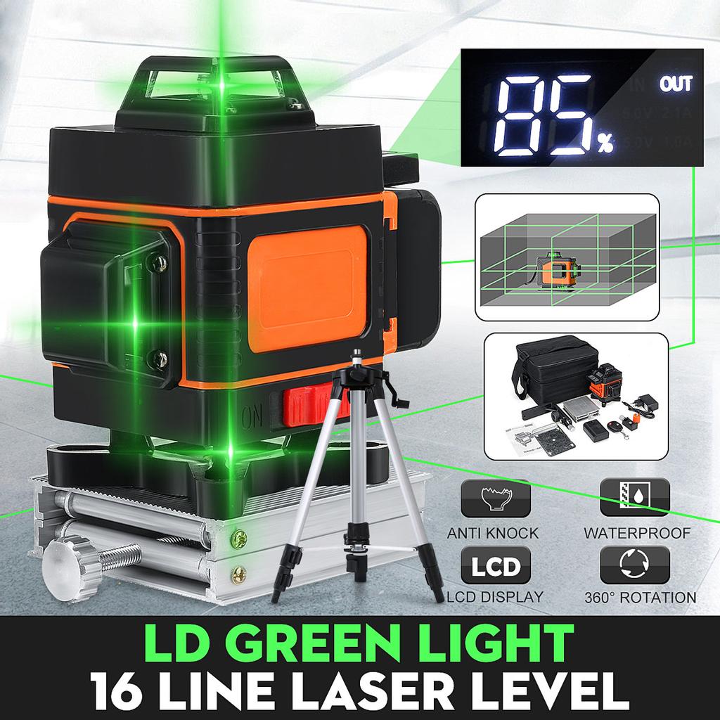 12//16 Line Laser Level 360° 3D Green Laser Tool Auto Self-Leveling Cross Measure