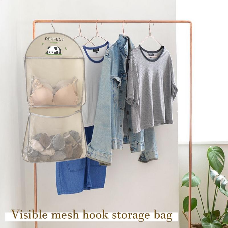 Mesh Pockets For Bra 2-Layer Mesh Organizers Bag With Hook Breathable Anti-Slip Closet Storage Pouch For Cruise Shower Cabin