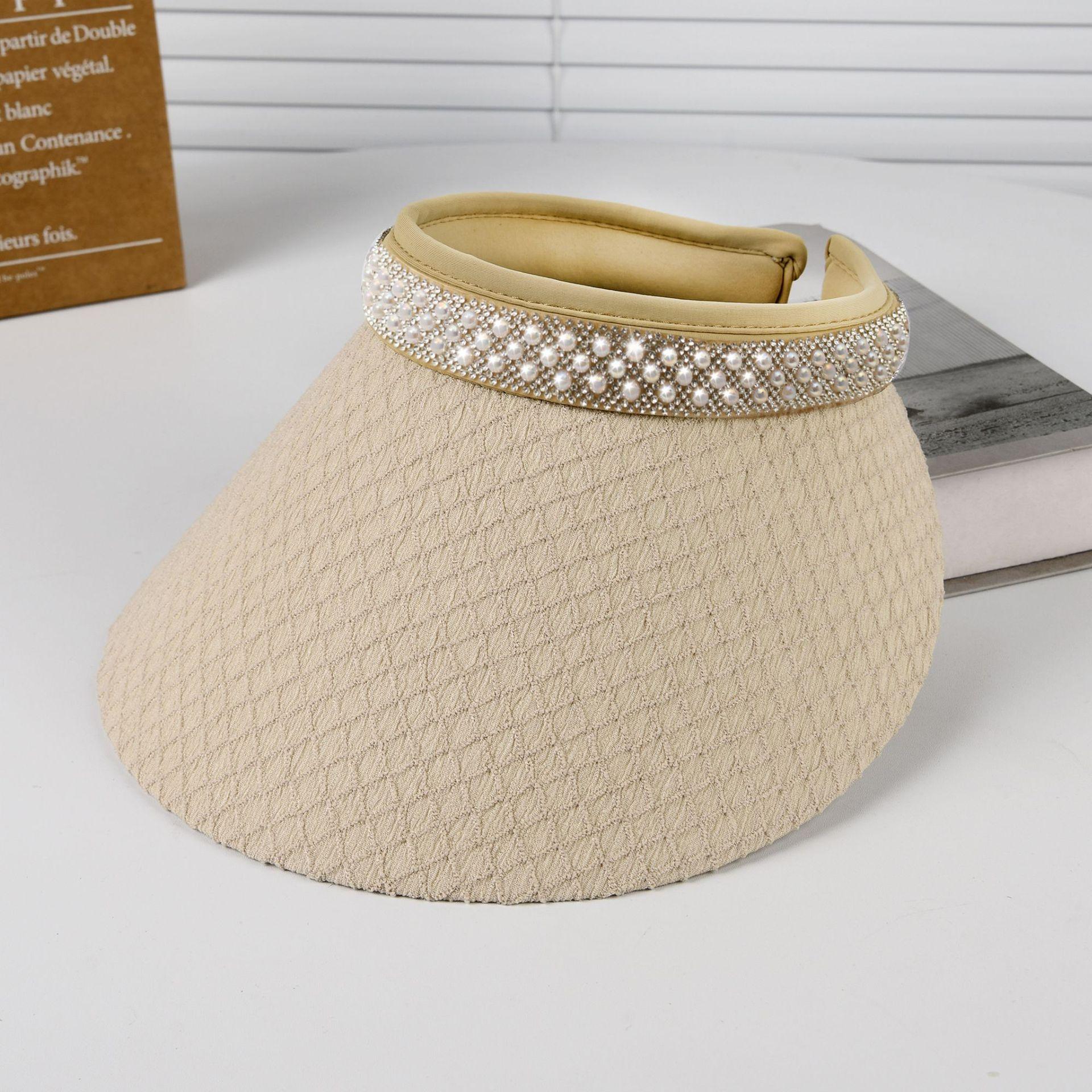 

New pearl empty headband hat women s summer travel versatile face small brim UV protection sun hat