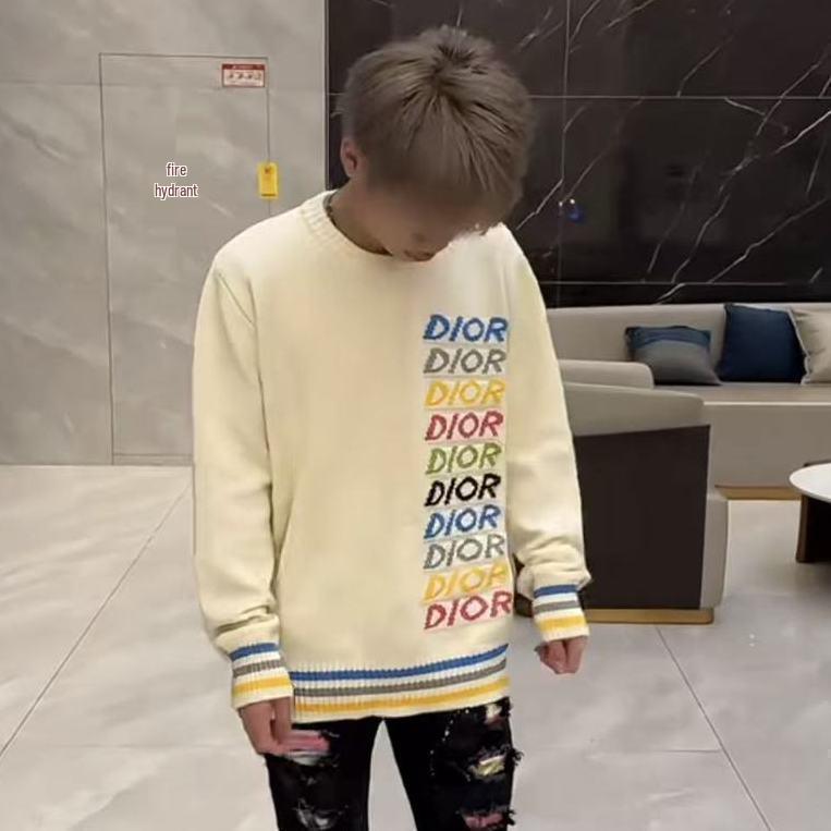 2025 Autumn/Winter Luxury Rainbow Logo Knit Sweater, Unisex Loose Casual Round Neck Top