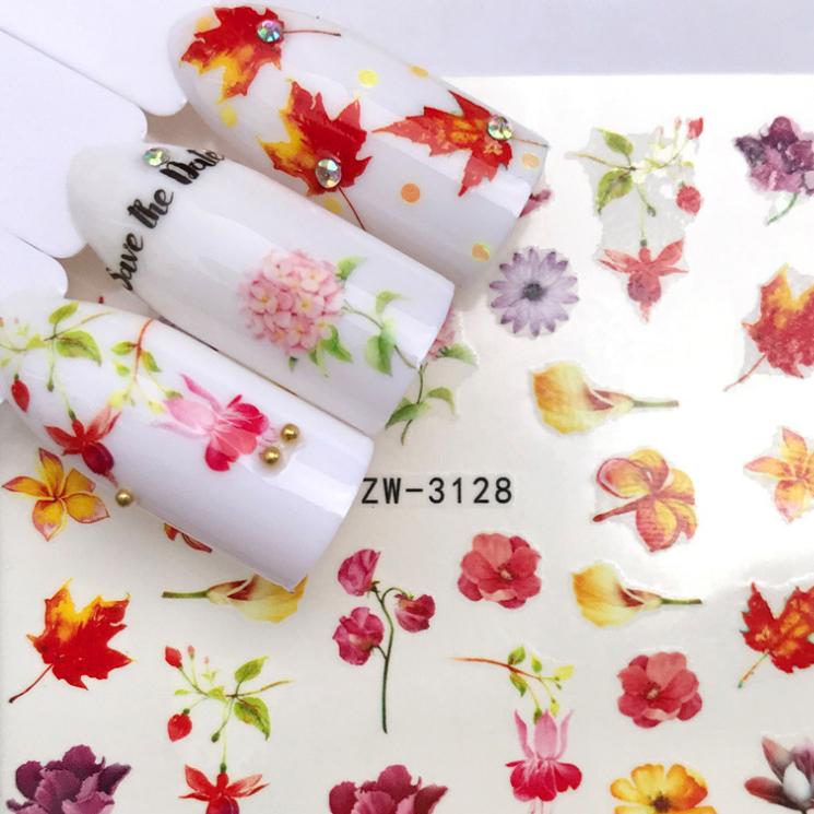 1 Sheet Flower Series Nail Art Water Transfer Sticker Full Wraps Deer Lavender Tattoo Flamingo Nail Tips DIY Decals Decoration