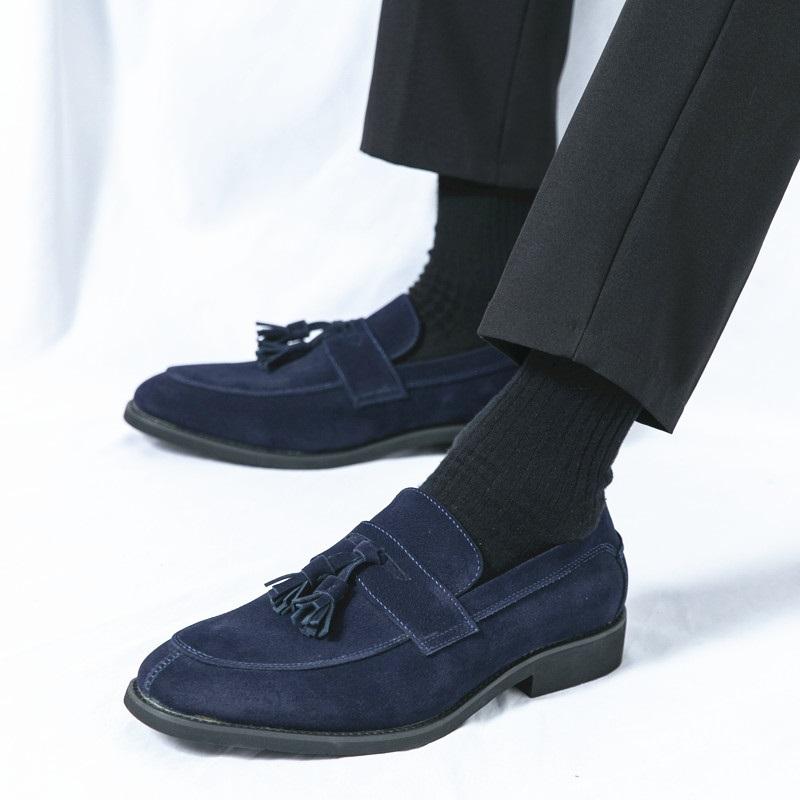 Fashion New Male blue Pointed Suede Leather Tassel Dress Shoes For Men's  Designer Wedding Party Loafers Sapatos Tenis Masculino