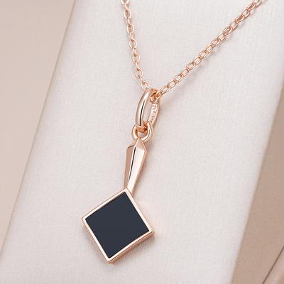 Square Black Stone Pendant Necklace For Women Fashion  Rose Gold Color Accessories High Quality Daily Fine Jewelry