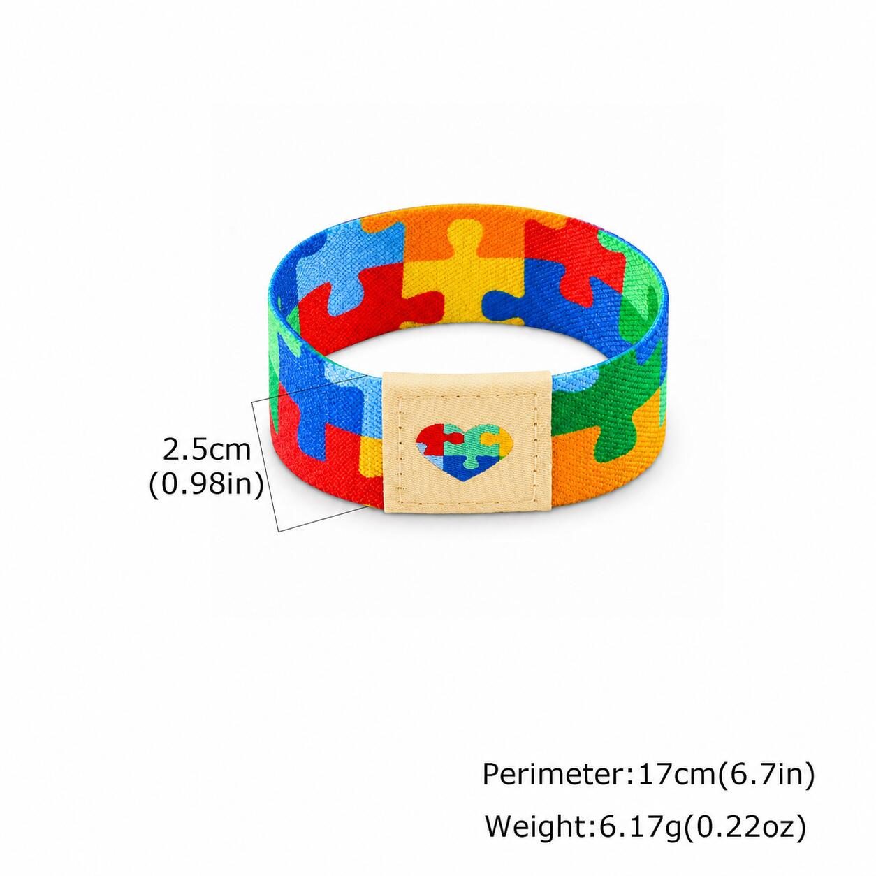 Vnox Polyester Heart Autism Awareness Puzzle Bracelet for Women Colorful Stretch Wristband Bracelet Armband Accessories Gifts