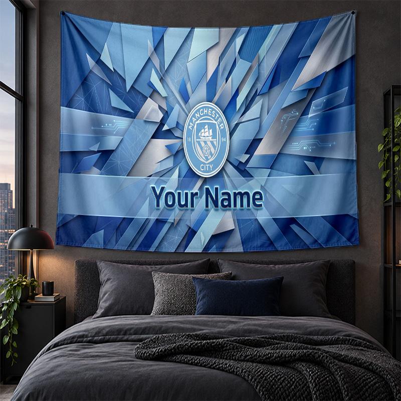 Arazzo Personalizzato da Appendere alla Parete con Motivo Manchester City Tessuto di Sfondo Artistico