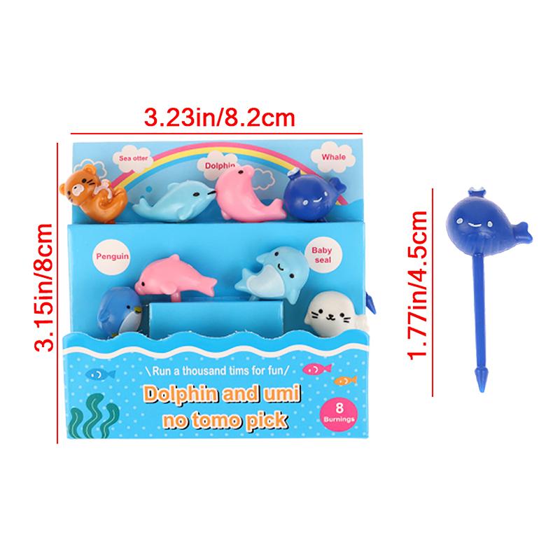 8Pcs/Set Cute Dolphin Fruit Fork Kids Snack Dessert Decoration Forks Toothpick Lunch Salad Decoration Cake Picks