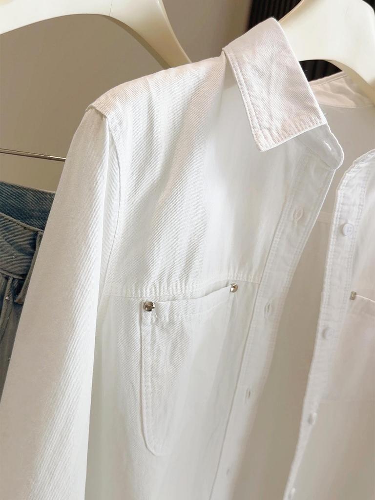2026 Spring Women's Loose Fit Milk Yellow Cotton Long Sleeve Lapel Shirt - Versatile Commute Sun Protection Top