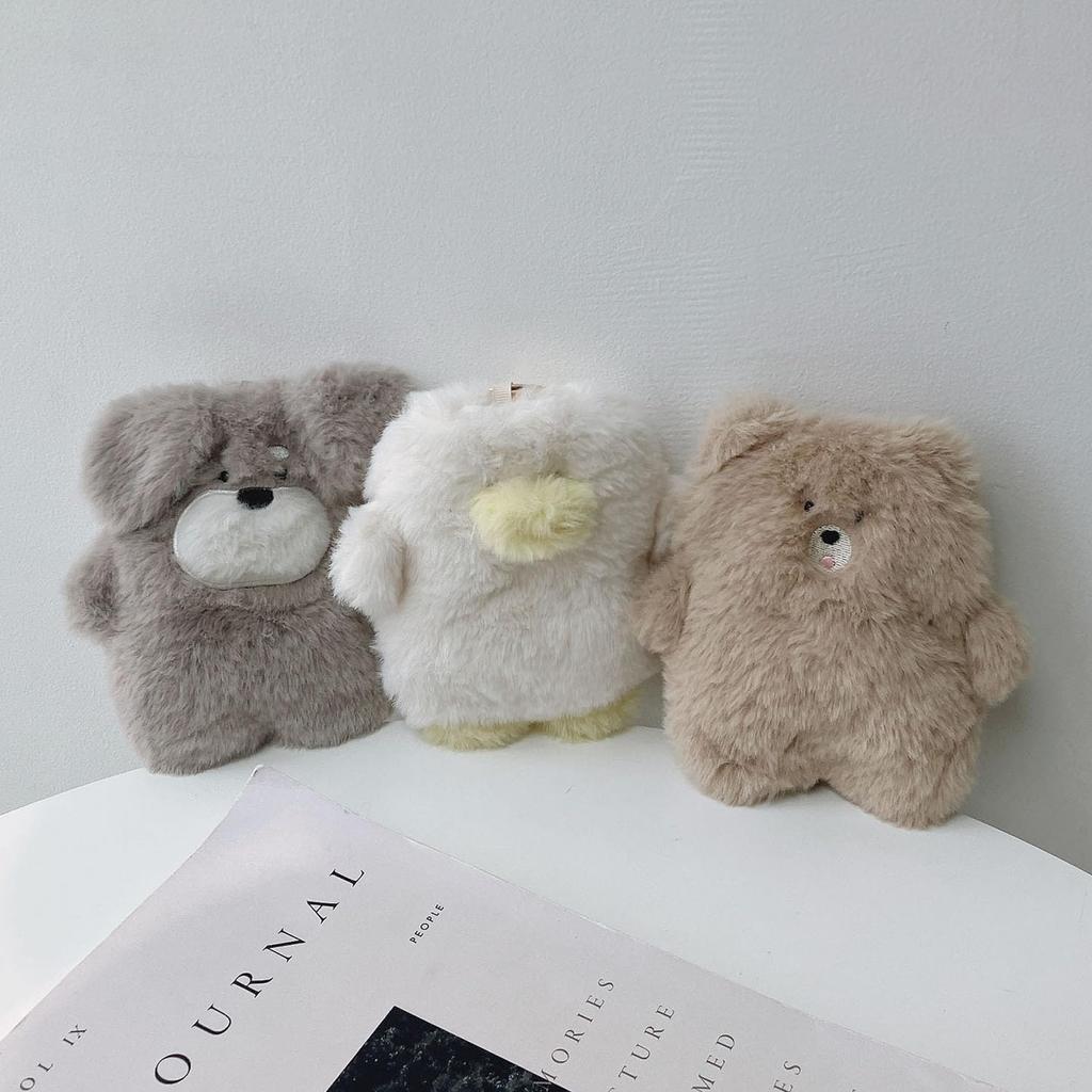 AS KNOW AS Plus (ASKNOW AS PLUS) ZY8576  Souffle Key Ring Pouch Duck F Ivory Yellow Fluffy Souffle Plush Cute Pouch for Small Items, Cosmetic