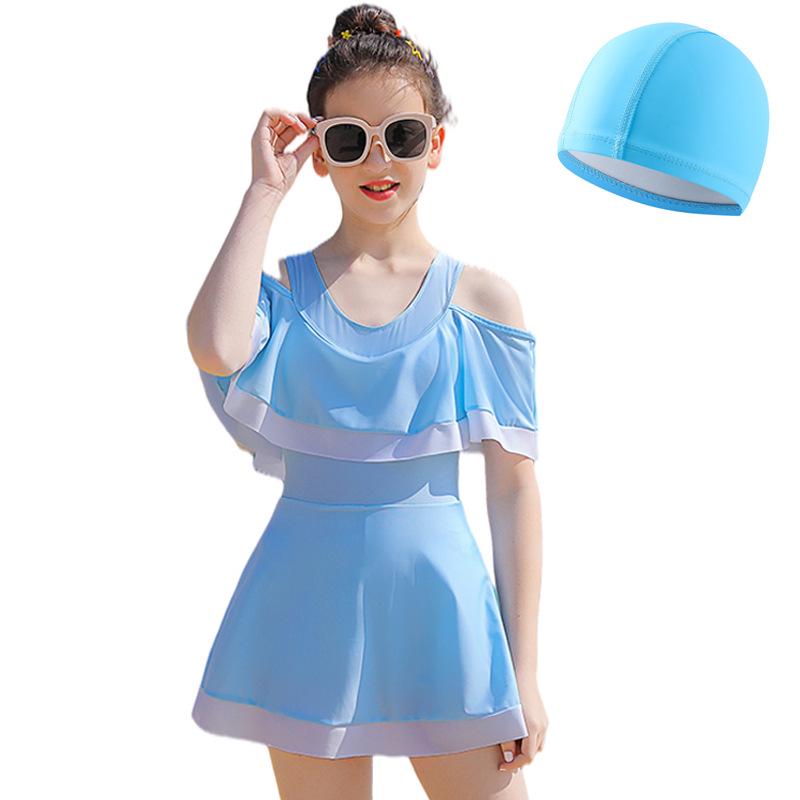 Korean Style Quick-Dry Ruffle One-Piece Swimsuit for Girls