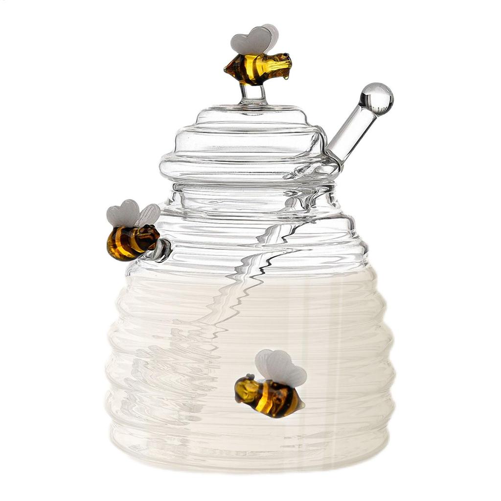 Transparent Honey Pots with Dipper and Lid Honeycomb Tank Kitchen Honey Bottle for For Wedding Party Office Kitchen Home