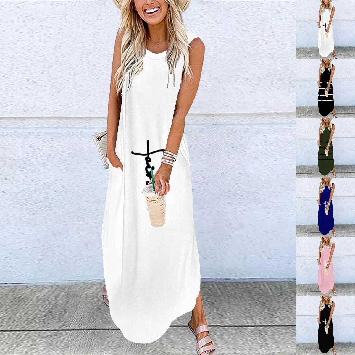 

2023 летнее новое модное женское платье с круглым вырезом, повседневное длинное платье с принтом больших размеров, S-2XL