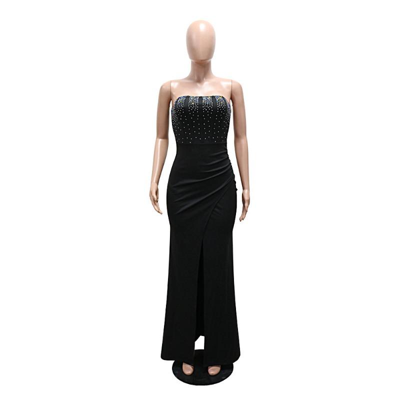 Women's Fashion Line Shoulder High Slit Slim Drill Dress