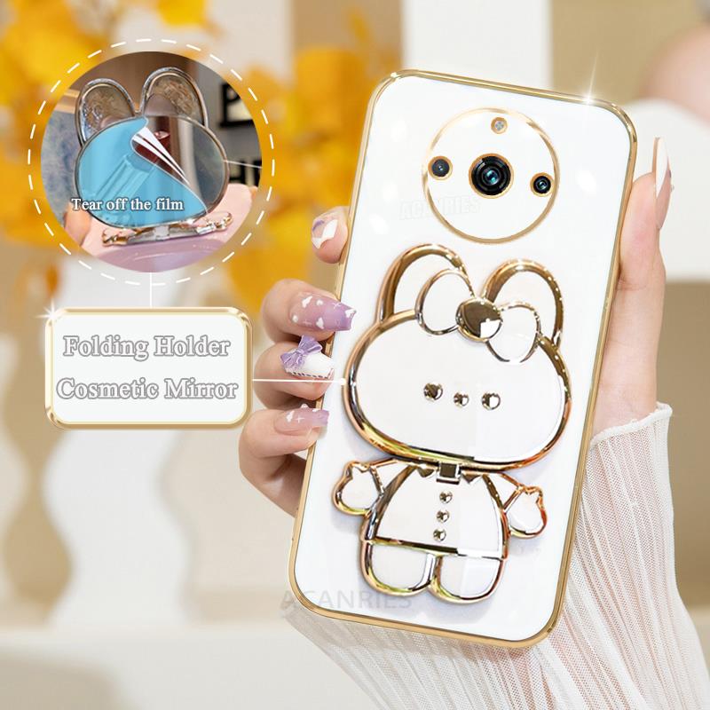 Realme11pro Luxury Plating Mirror Holder Case For Oppo Realme 11 Pro Plus 11pro 9 8 10 4g 5g 9i 8i Gt Neo 5 Silicone Stand Cover