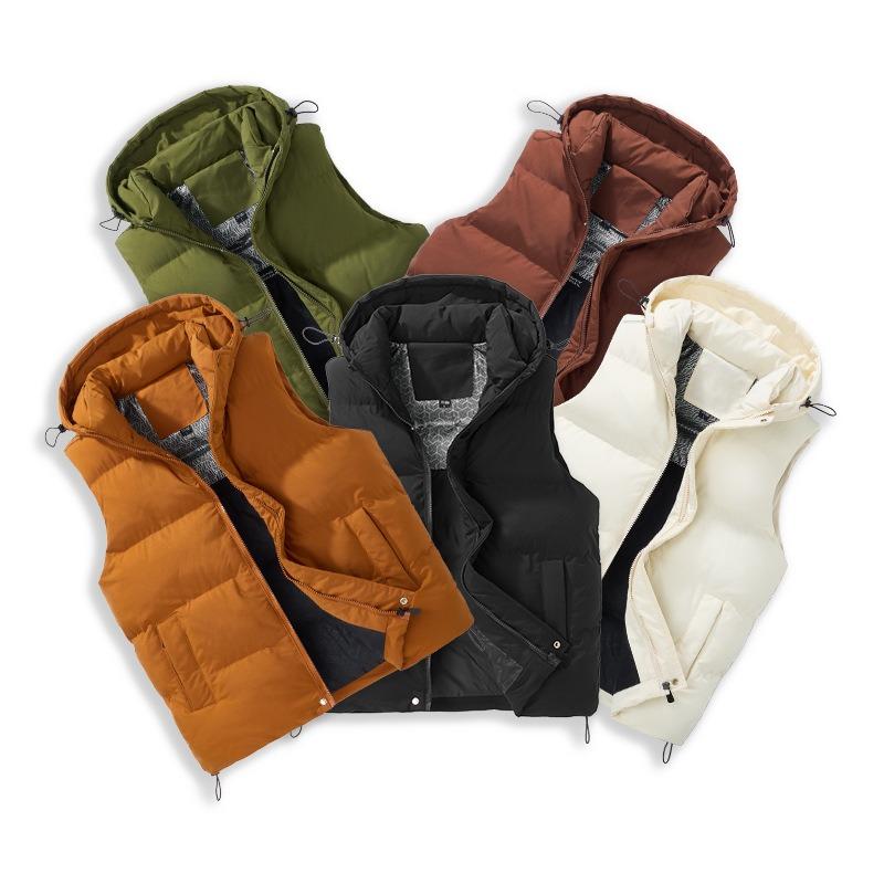 Winter cold and warm solid color hooded high quality down cotton vest men's and women's casual fashion thickened