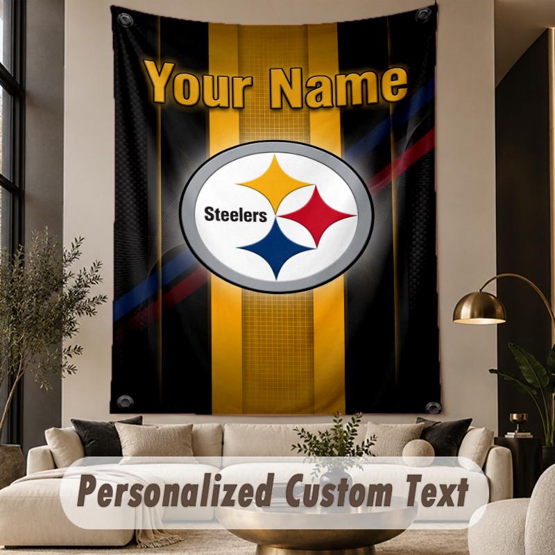 Custom Text Tapestry Pittsburgh Steelers Print Wall Tapestry Indoor Living Room Wall Decor