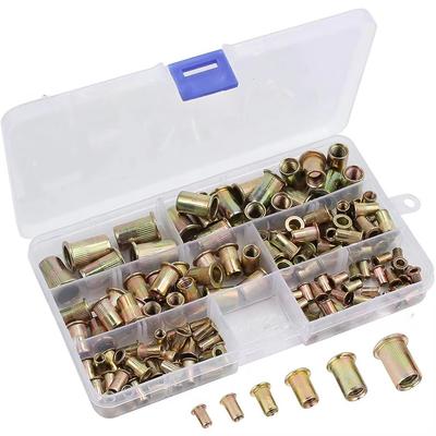 150Pcs Boxed Carbon Steel Color Zinc Rivet Nut M3-M10 Flat Vertical Knurled Insert Nut