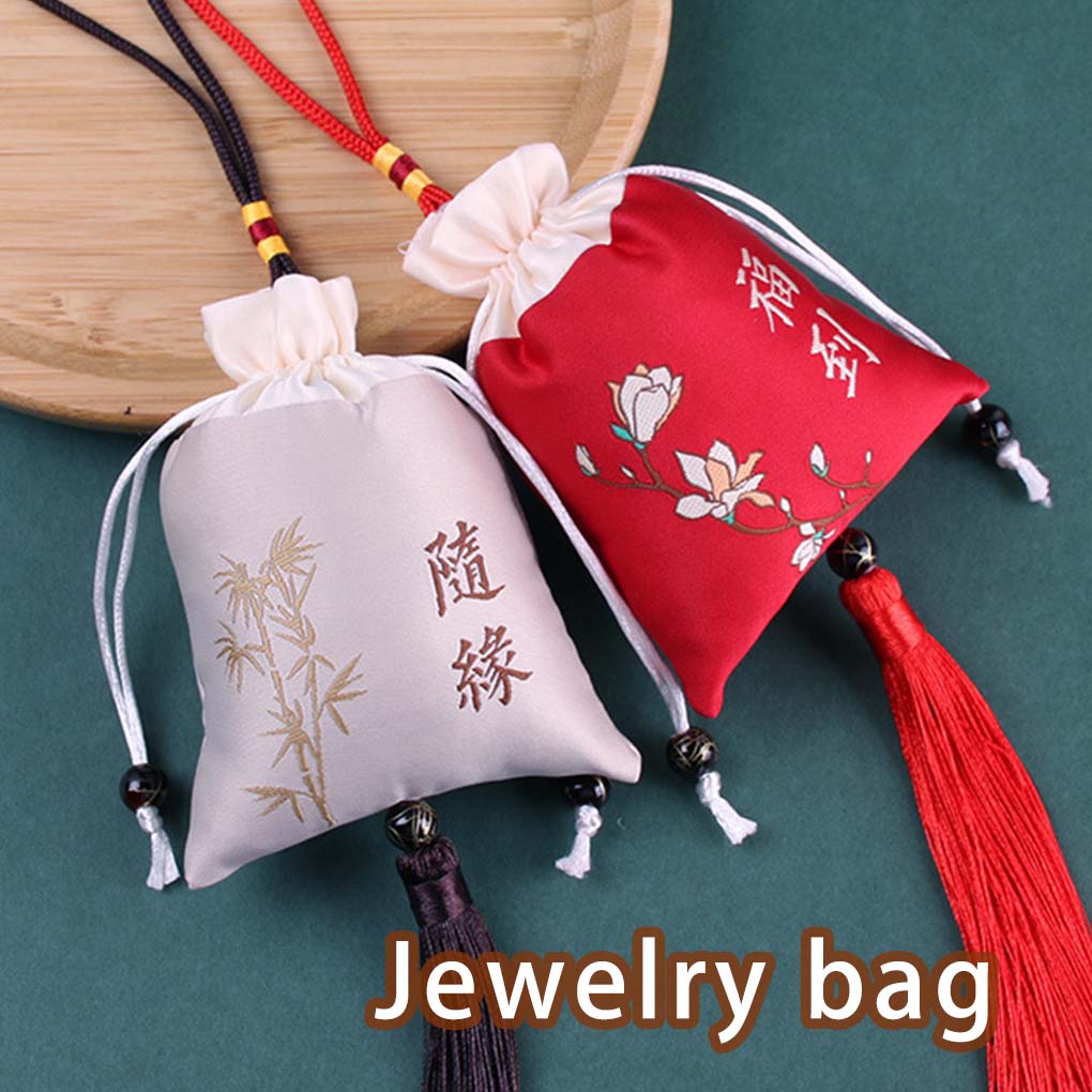 Jewelry Drawstring Bag Brocade Portable Colorful Chinese Style Jewellery Storage Pouch Pocket Accessories with Tassel