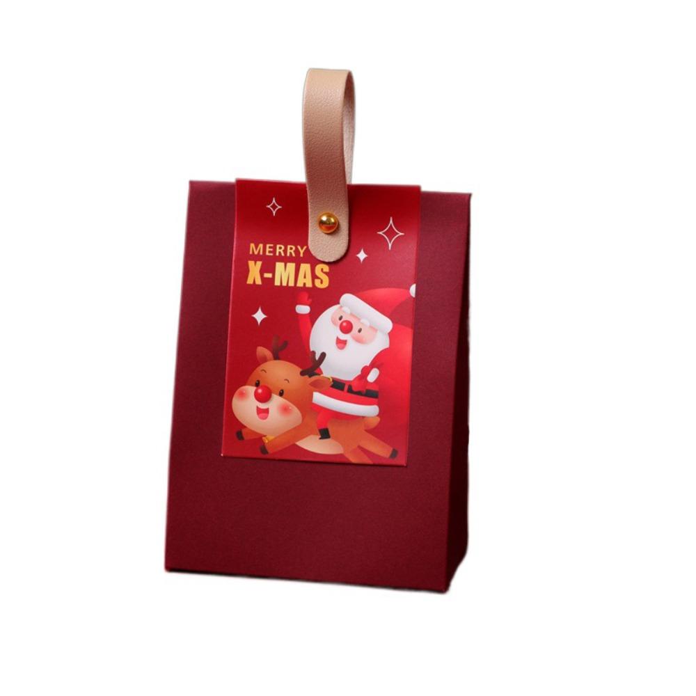 10Pcs Paper Christmas Gifts Bag Red Christmas Candy Gift Box Simple Gifts Wrap Handbag  Children