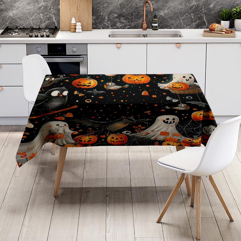 Halloween Tablecloth Printed Pumpkin Skull Ghost Print Decorative Halloween Festive Dining Table Cover for Party Decoration
