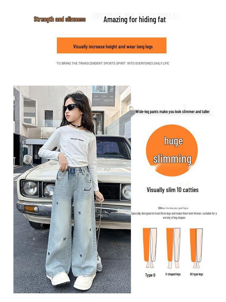 Girls' Korean Style Spring/Autumn Fashionable Casual Wide-Leg Jeans