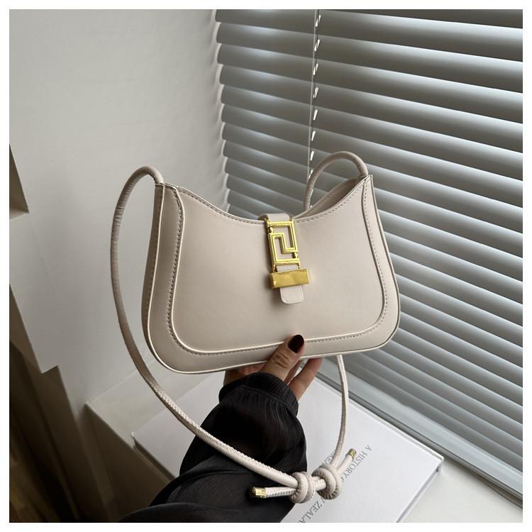 Stylish Large Capacity French Commuter Shoulder Bag With Lock Closure For Women In White Black Pink Khaki Brown