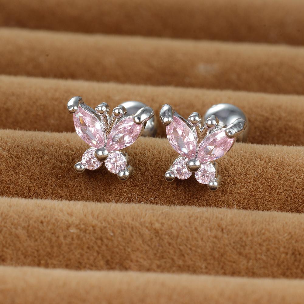 Vintage Gold Color Stainless Steel Butterfly Earrings for Women Zircon Cartilage Piercing Stud Earring Jewelry aretes de mujer