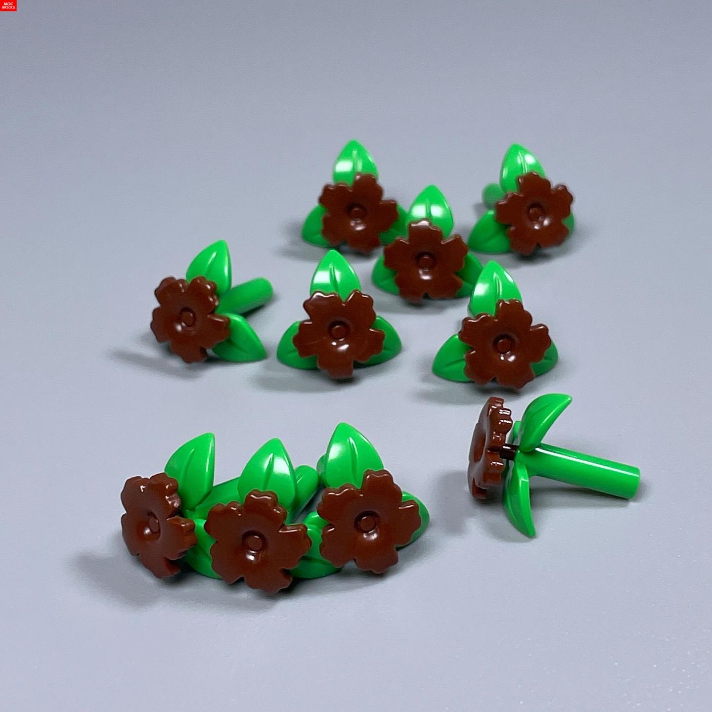 

MOC Bricks Leaf red Green white pink flower Stem jungle plant 37695 City House Garden Buildings Blocks Accesories Chilren s Toys