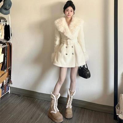Casaco de tweed feminino inverno premium sensa cintura espessada poncho quente casaco feminino de alta qualidade