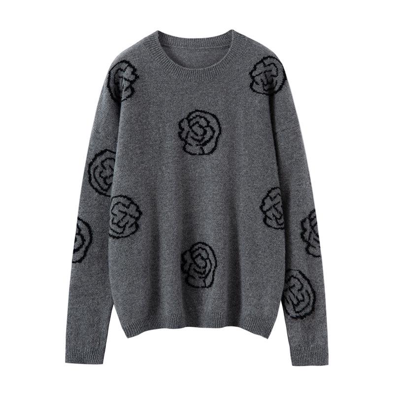 Women's 100% Pure Cashmere Loose Fit Round Neck Sweater - Versatile, Slimming Pullover for Autumn/Winter