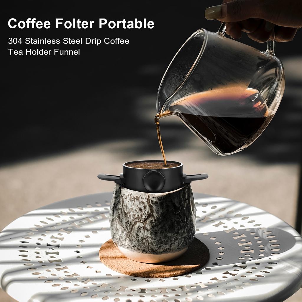 Filter Coffee Folding Portable Hand Brewed Coffee Filter Coffee Dripper Cone for Drip Coffee and Tea with Stainless Steel Holder