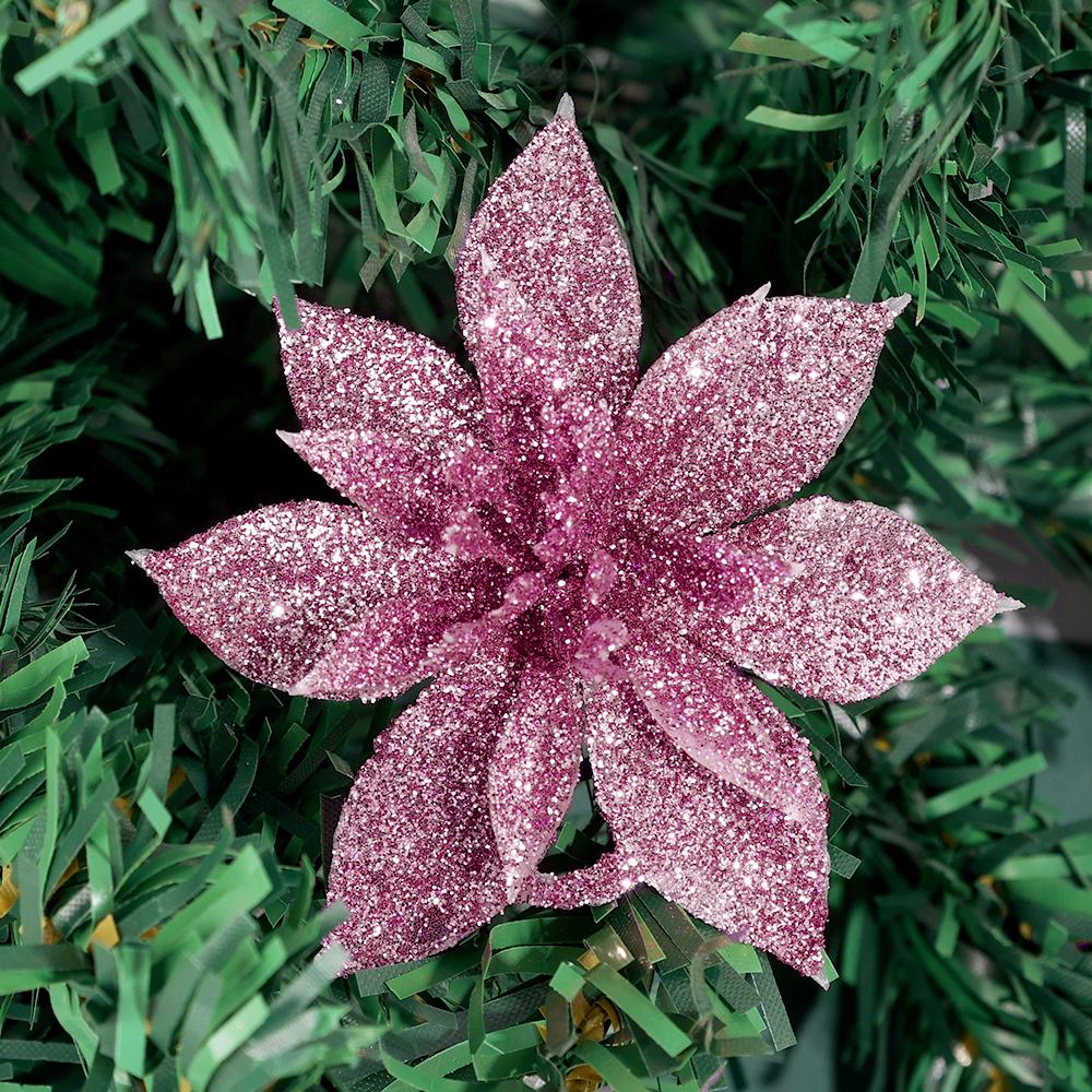 50/5PCS Christmas Artificial Flowers Xmas Tree Wreath Ornaments Glitter Fake Flower Wedding New Year Party Decoration Gifts
